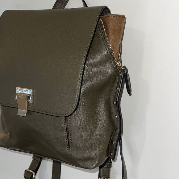 Nine West Backpack Bag Olive Green w/tan suede accent. Size Medium - Picture 3 of 7